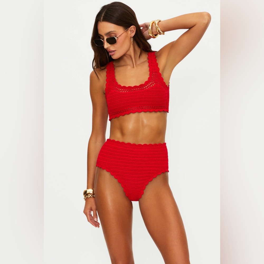 BEACH RIOT Kirby Bottom Ruby Crochet, Size Medium, $138